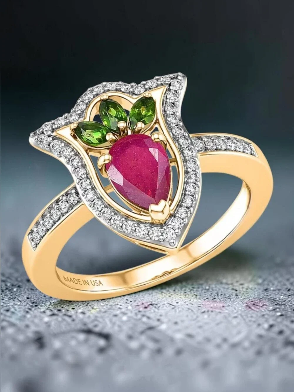 Ruby (FF) & Multi Gemstone 1.65 ctw Ring  18K Vermeil Yellow Gold Over Sterling